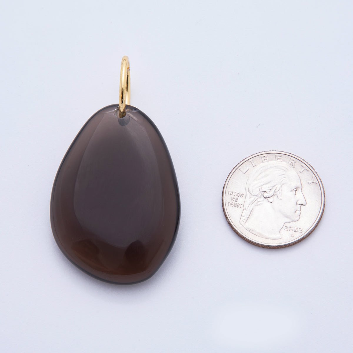 18K Gold Filled 53.5mm Polished Black Agate Gemstone Teardrop Charm | E623