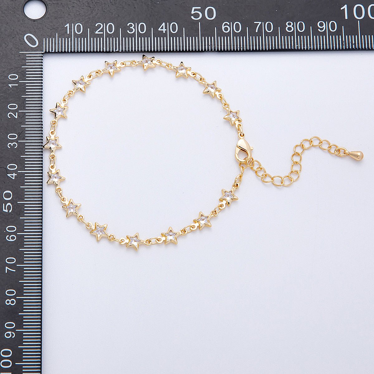 18K Gold Filled 5.5mm Clear CZ Celestial Star Chain 7 Inch Bracelet w. Extender | WA-04199