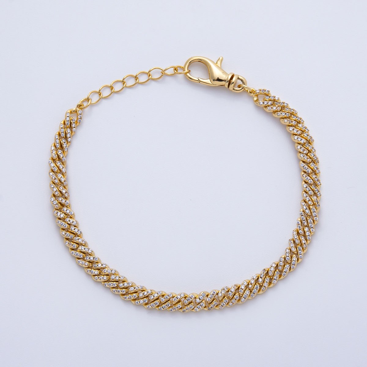 18K Gold Filled 5.5mm Micro Paved CZ Curb Chain 7.35 Inch Bracelet | WA-3949