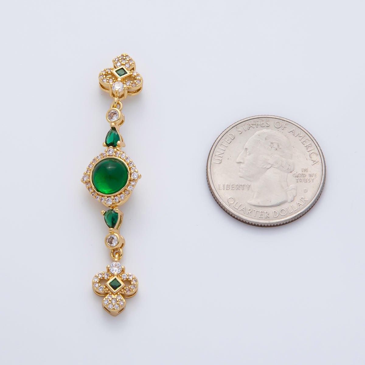 18K Gold Filled 56mm White, Green, Red CZ Quatrefoil Teardrop Dangle Drop Finding | Z1450 Z1451