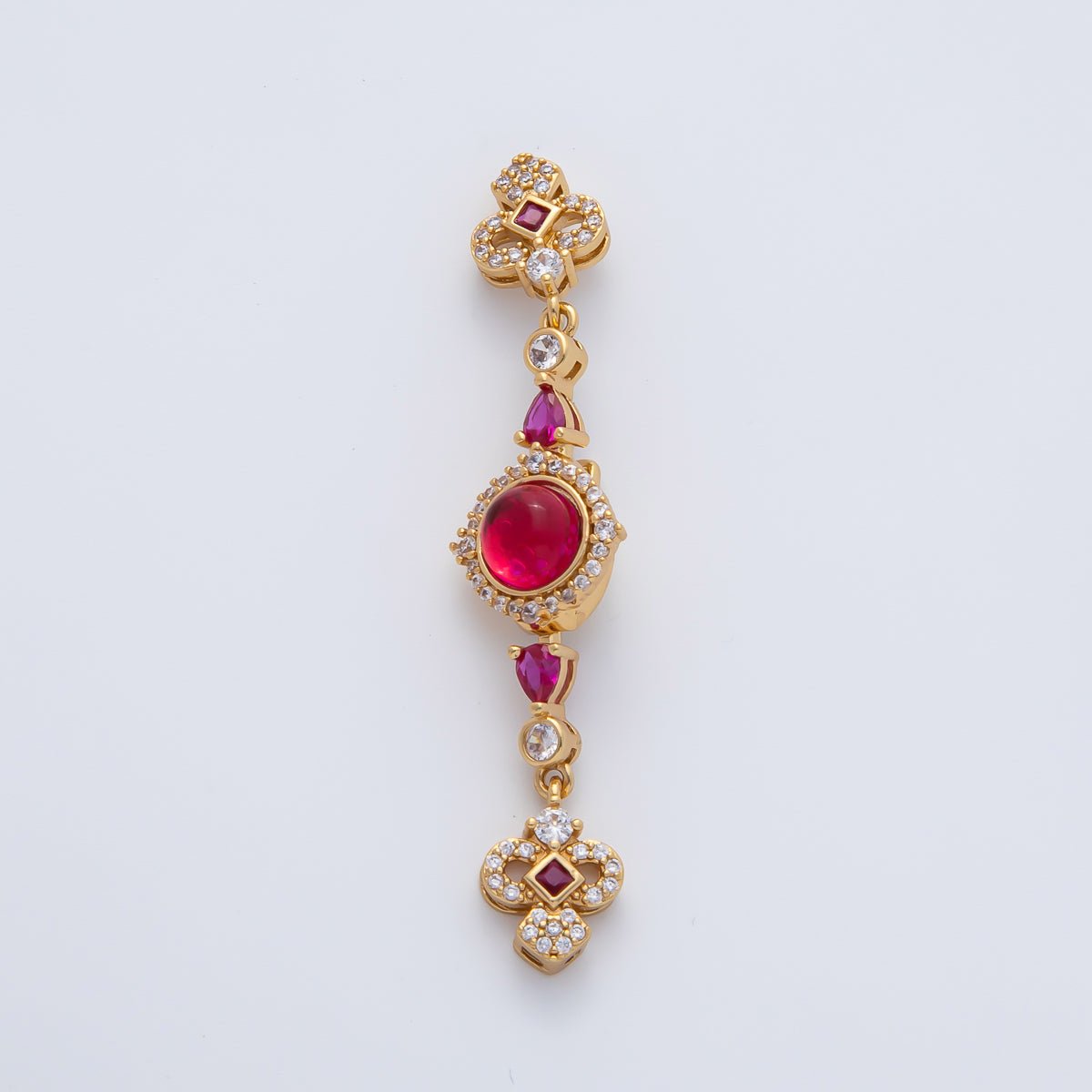 18K Gold Filled 56mm White, Green, Red CZ Quatrefoil Teardrop Dangle Drop Finding | Z1450 Z1451