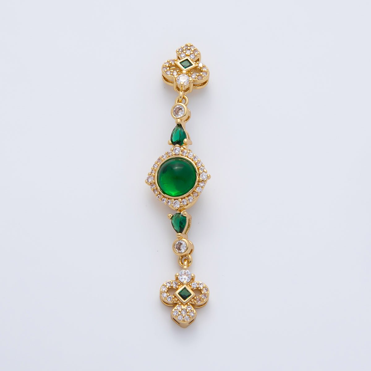 18K Gold Filled 56mm White, Green, Red CZ Quatrefoil Teardrop Dangle Drop Finding | Z1450 Z1451