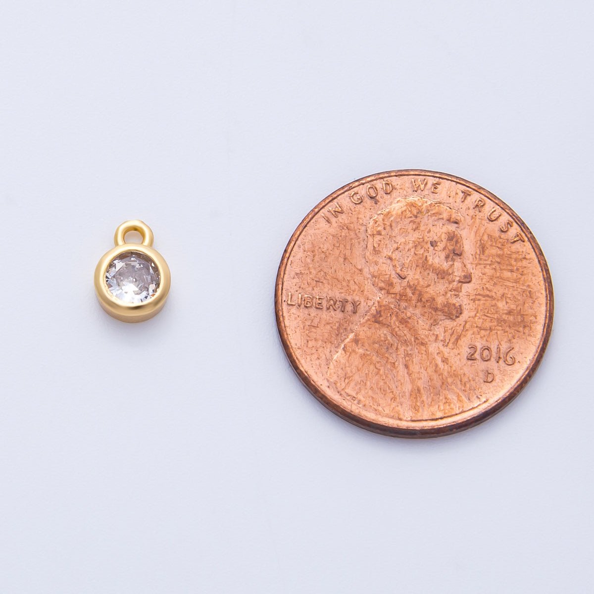18K Gold Filled 5mm Clear CZ Round Mini Charm | Charms-00413