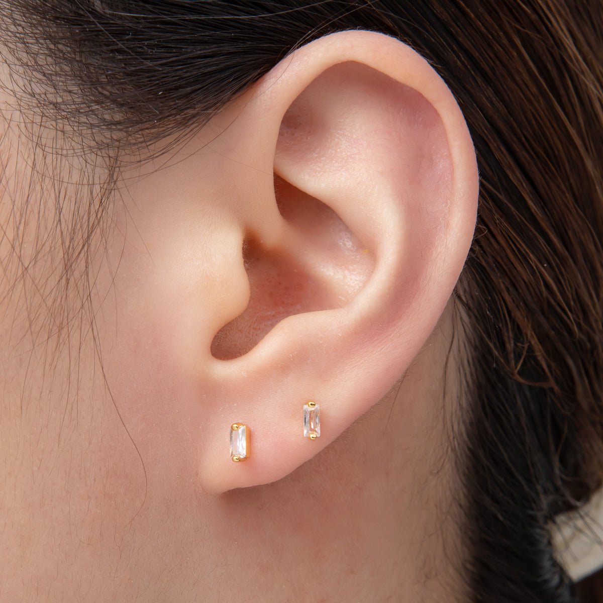 18K Gold Filled 5mm Minimalist Style Baguette CZ Studs Earrings | AD1576