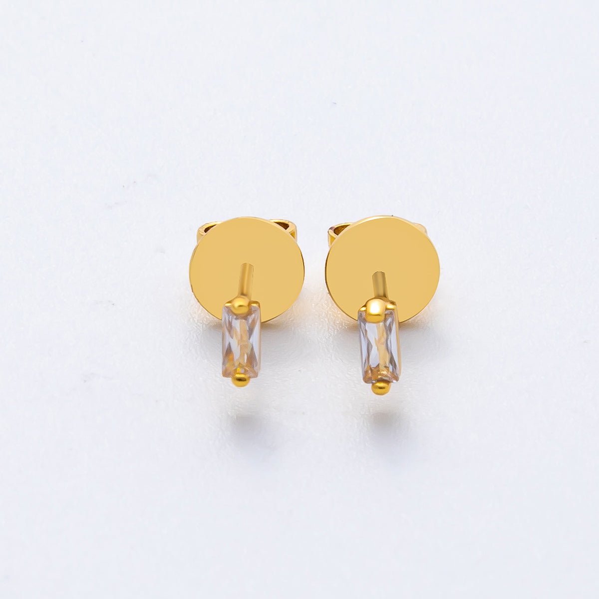 18K Gold Filled 5mm Minimalist Style Baguette CZ Studs Earrings | AD1576