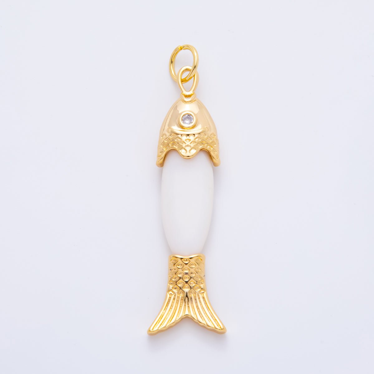 18K Gold Filled 60mm Round Clear CZ Shell Pearl Fish Charm | AH925