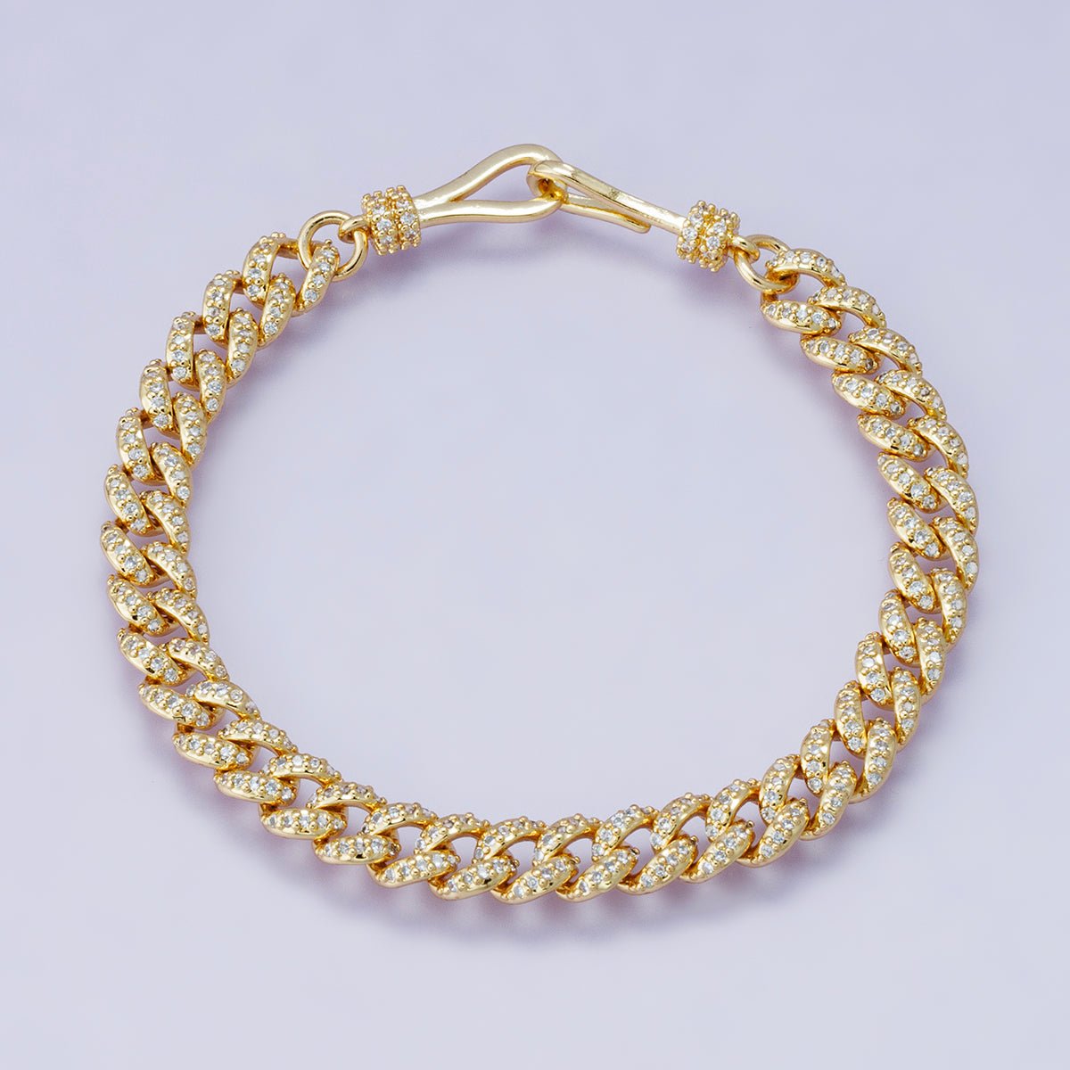 18K Gold Filled 6.3mm Micro Paved CZ Curb Chain 6.8 Inch Bracelet | WA-04191