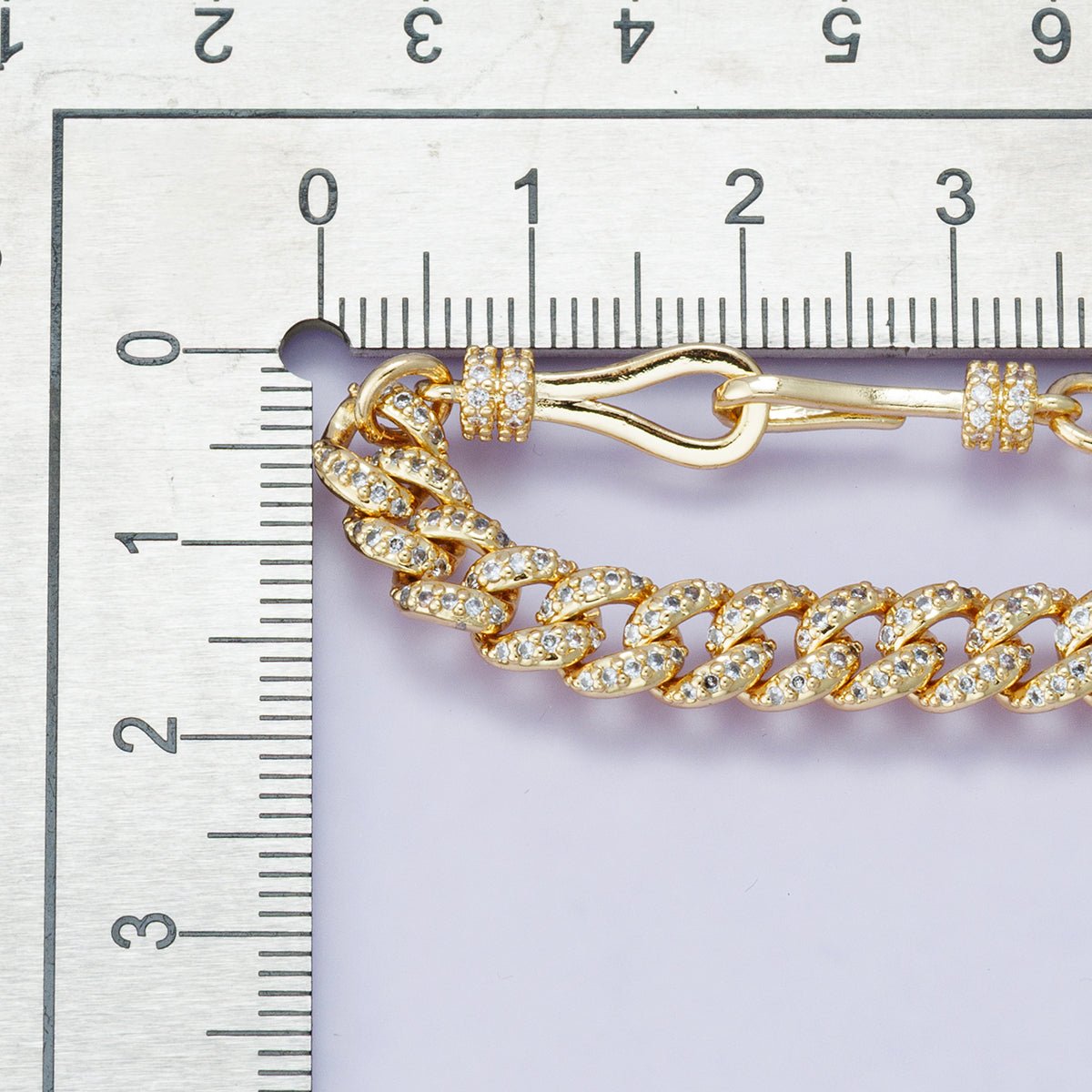 18K Gold Filled 6.3mm Micro Paved CZ Curb Chain 6.8 Inch Bracelet | WA-04191