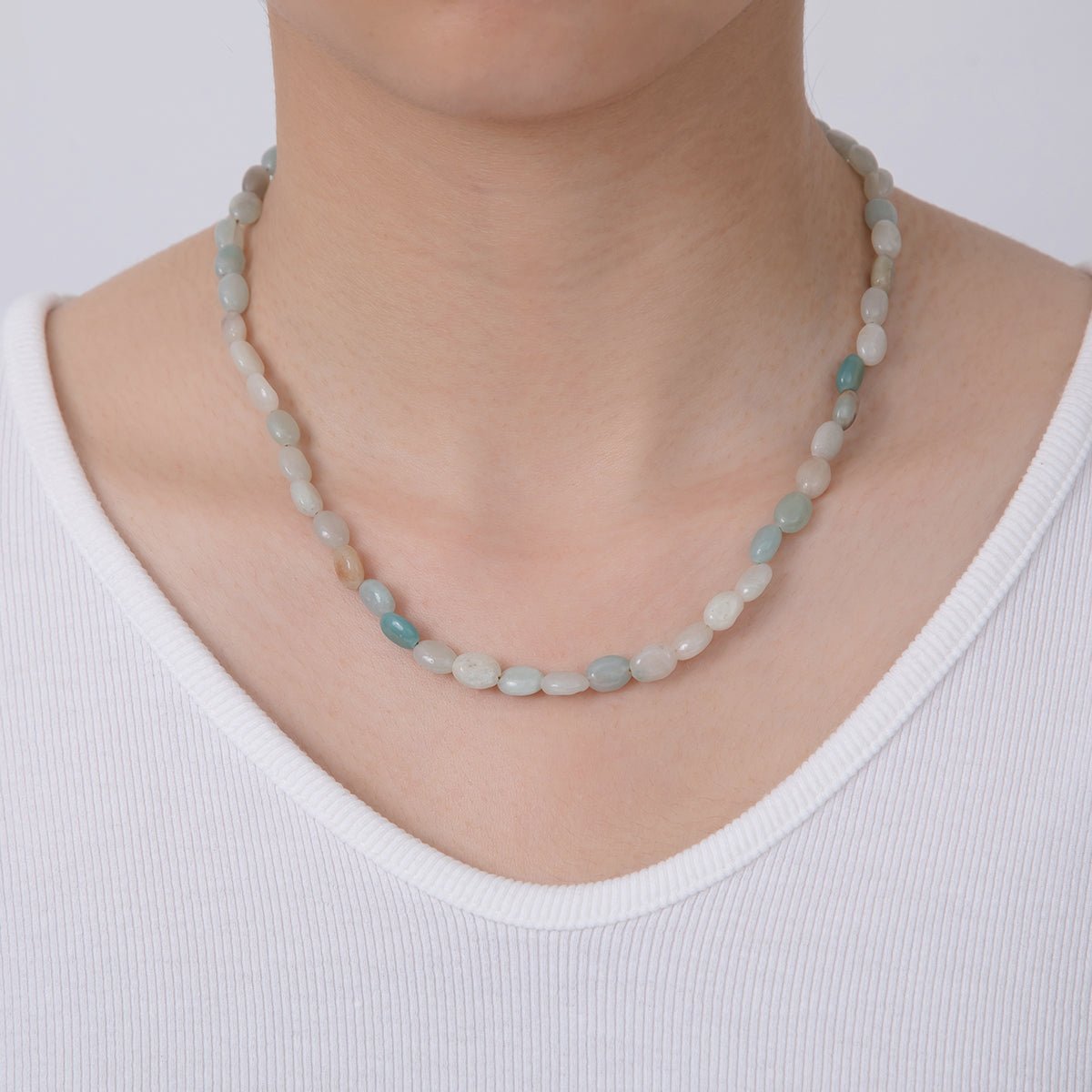 18K Gold Filled 6.5mm Amazonite Gemstone Oblong Oval Gemstone Bead 15.5 Inch Handmade Necklace | WA-03287