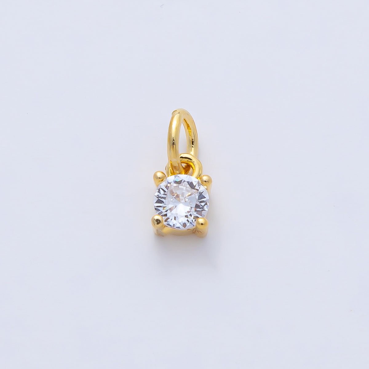 18K Gold Filled 6mm Clear CZ Round Mini Charm | AK027
