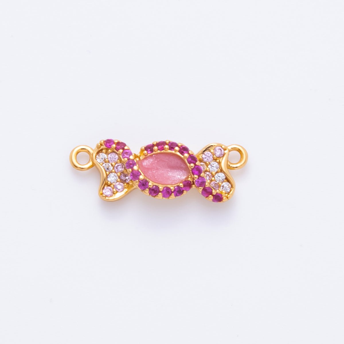 18K Gold Filled 6mm Clear & Fuchsia Micro Paved & Pink Teardrop CZ Candy Charm Connector | Y-157