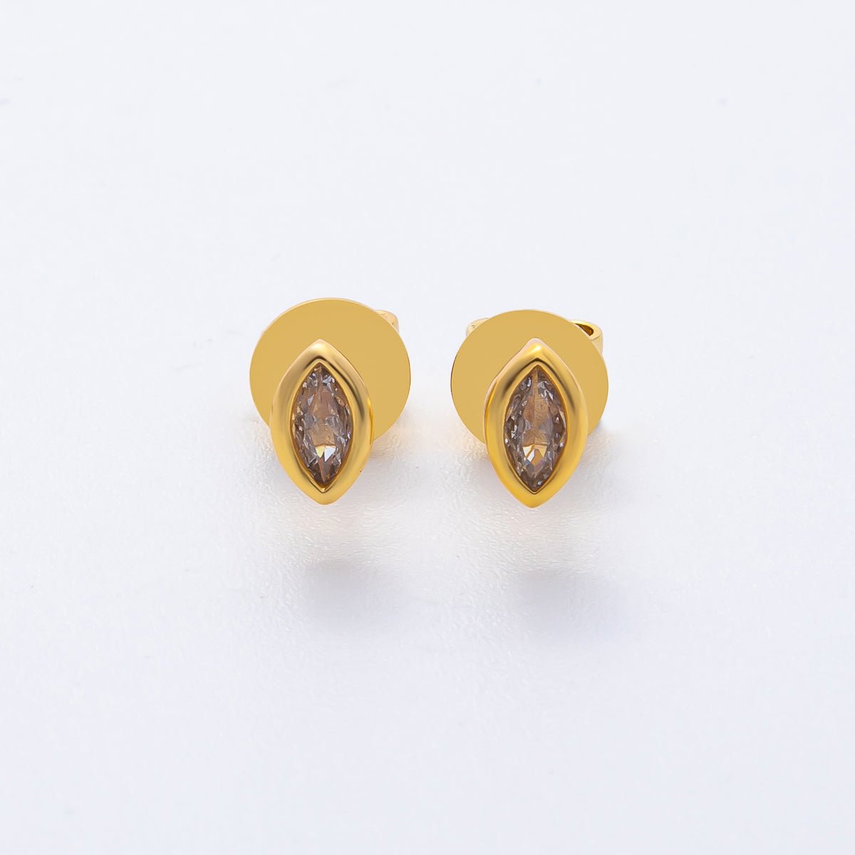 18K Gold Filled 6mm Clear Marquise CZ Navette Geometric Dainty Stud Earrings | AD1563