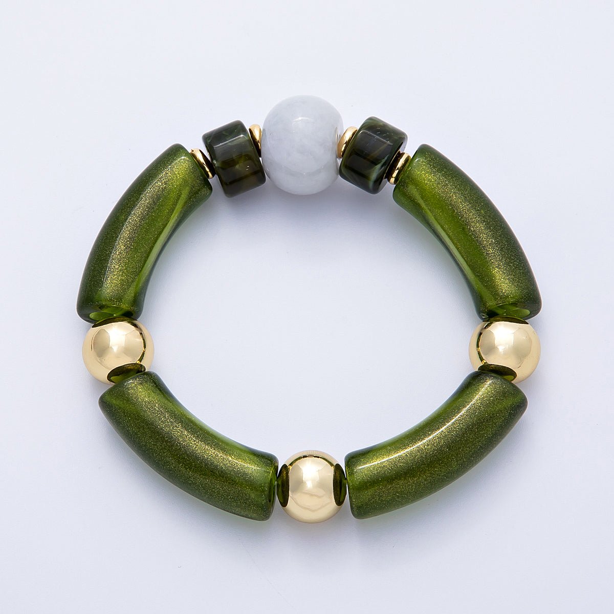 18K Gold Filled 6mm Green Peridot Gemstone Bead Stretch Bracelet | WA-04139