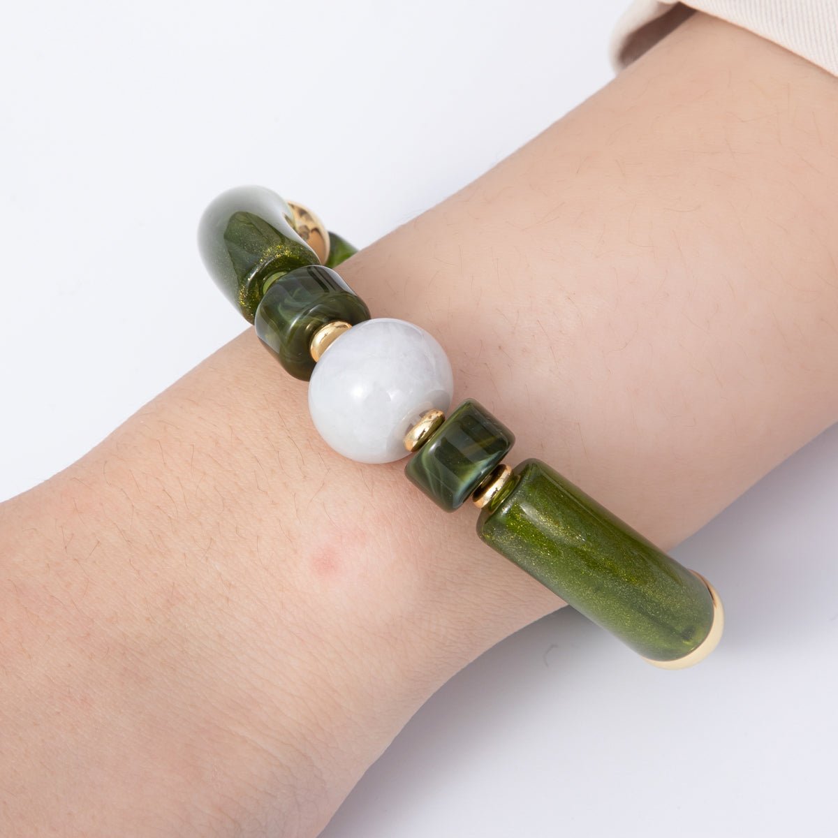 18K Gold Filled 6mm Green Peridot Gemstone Bead Stretch Bracelet | WA-04139