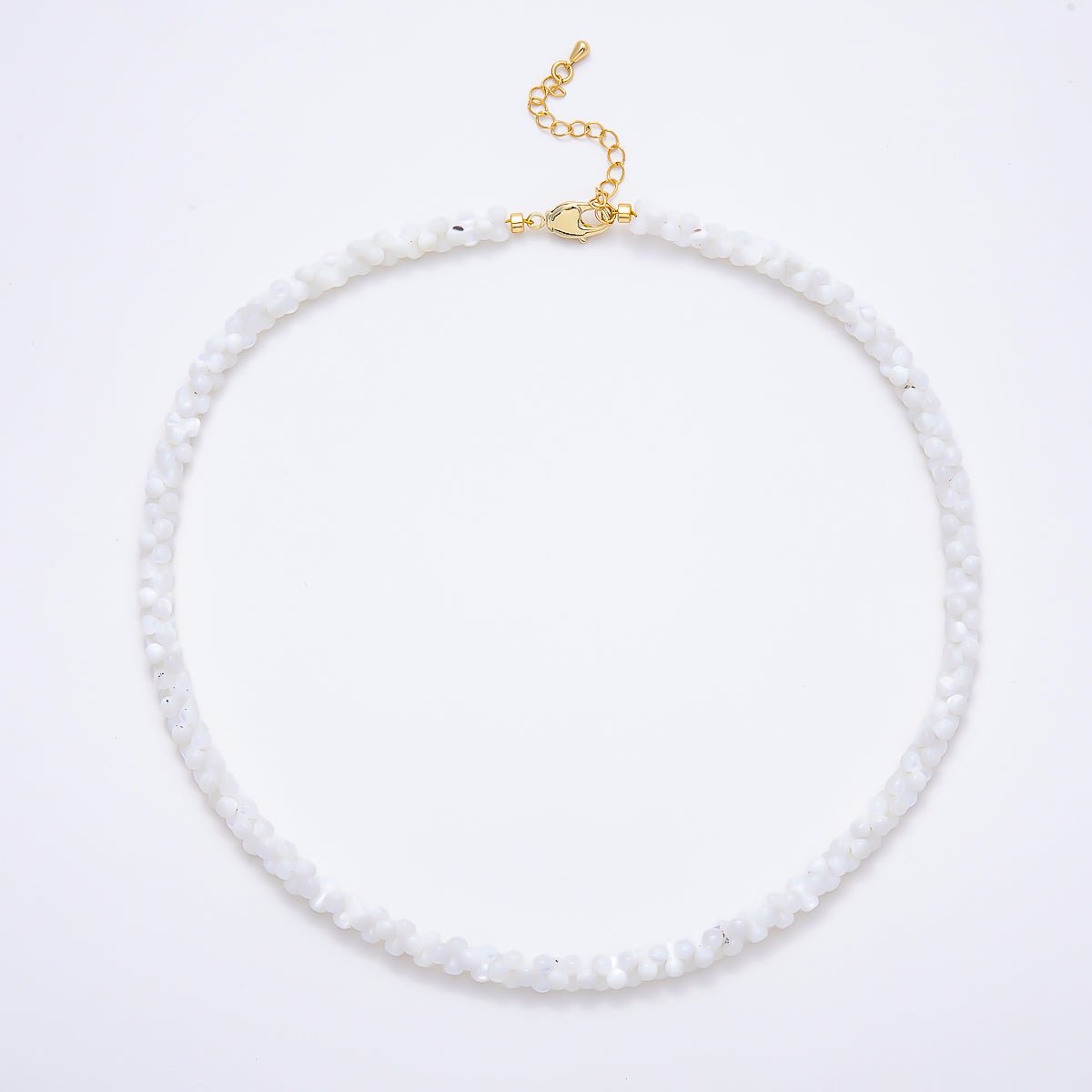 18K Gold Filled 6mm White Quartz Dotted Gemstone Chain 16.5 Inch Necklace | WA-00425