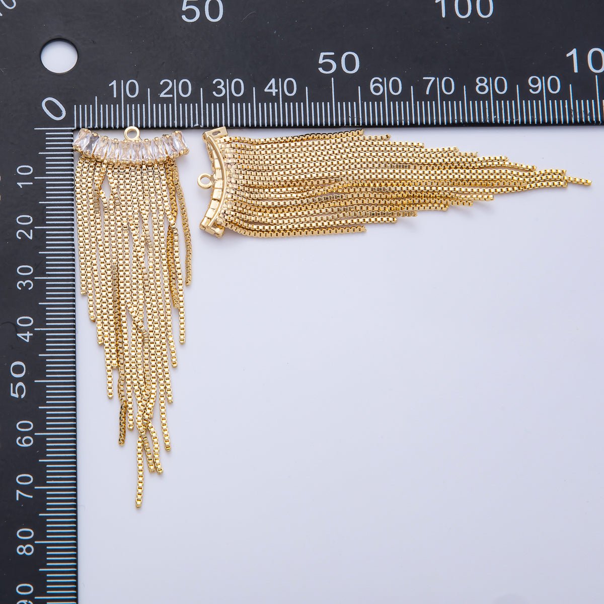 18K Gold Filled 75mm Clear Marquise CZ Box Chain Tassel Finding Fringe Jewelry | Z1646