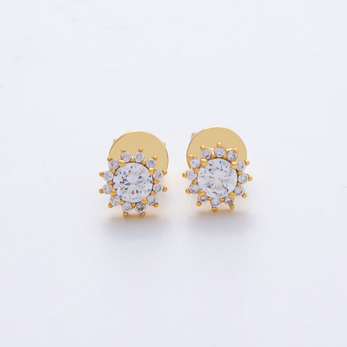 18K Gold Filled 7mm Clear CZ Celestial Sun Flower Stud Earrings | AD1620