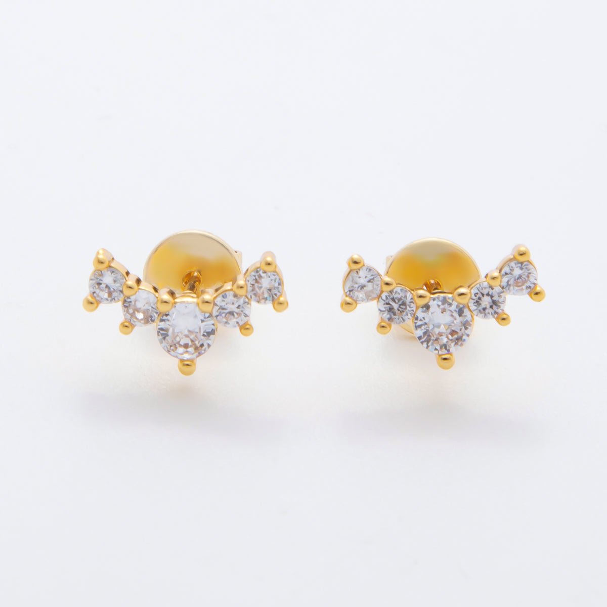 18K Gold Filled 7mm Clear CZ Round Gradient V-Shaped Studs Earrings | AJ282