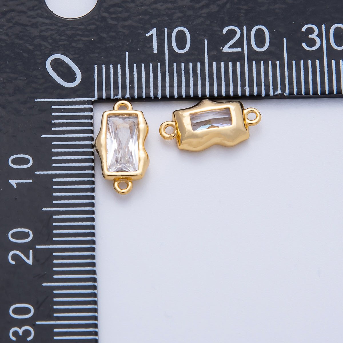 18K Gold Filled 7mm x 13mm Clear CZ Baguette Molten Connector | Connectors-00006