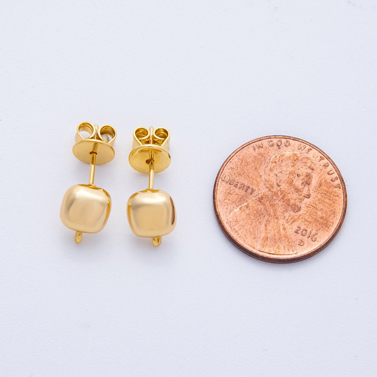18K Gold Filled 8.8mm Square Minimalist Drop Stud Earring Findings | Findings-00017