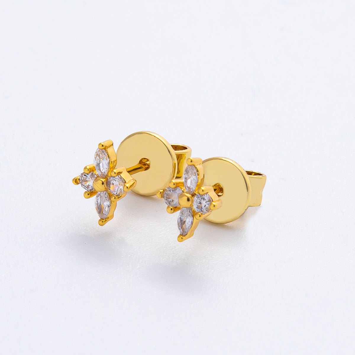 18K Gold Filled 8mm Clear CZ Marquise Blooming Flower Dainty Studs Earrings | AD1570