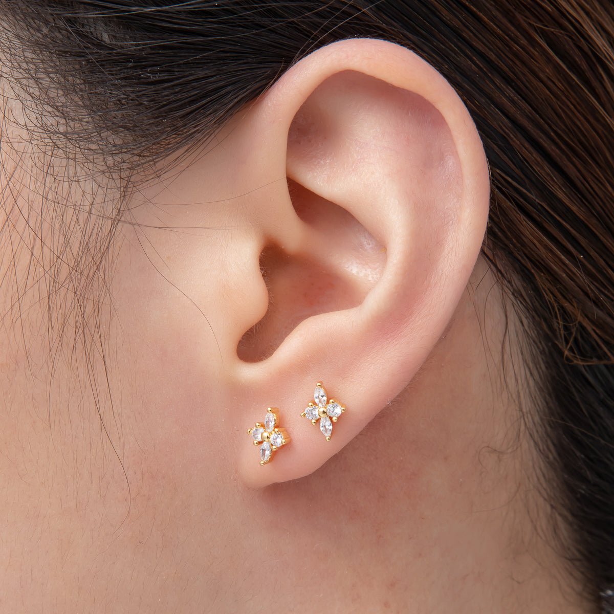 18K Gold Filled 8mm Clear CZ Marquise Blooming Flower Dainty Studs Earrings | AD1570