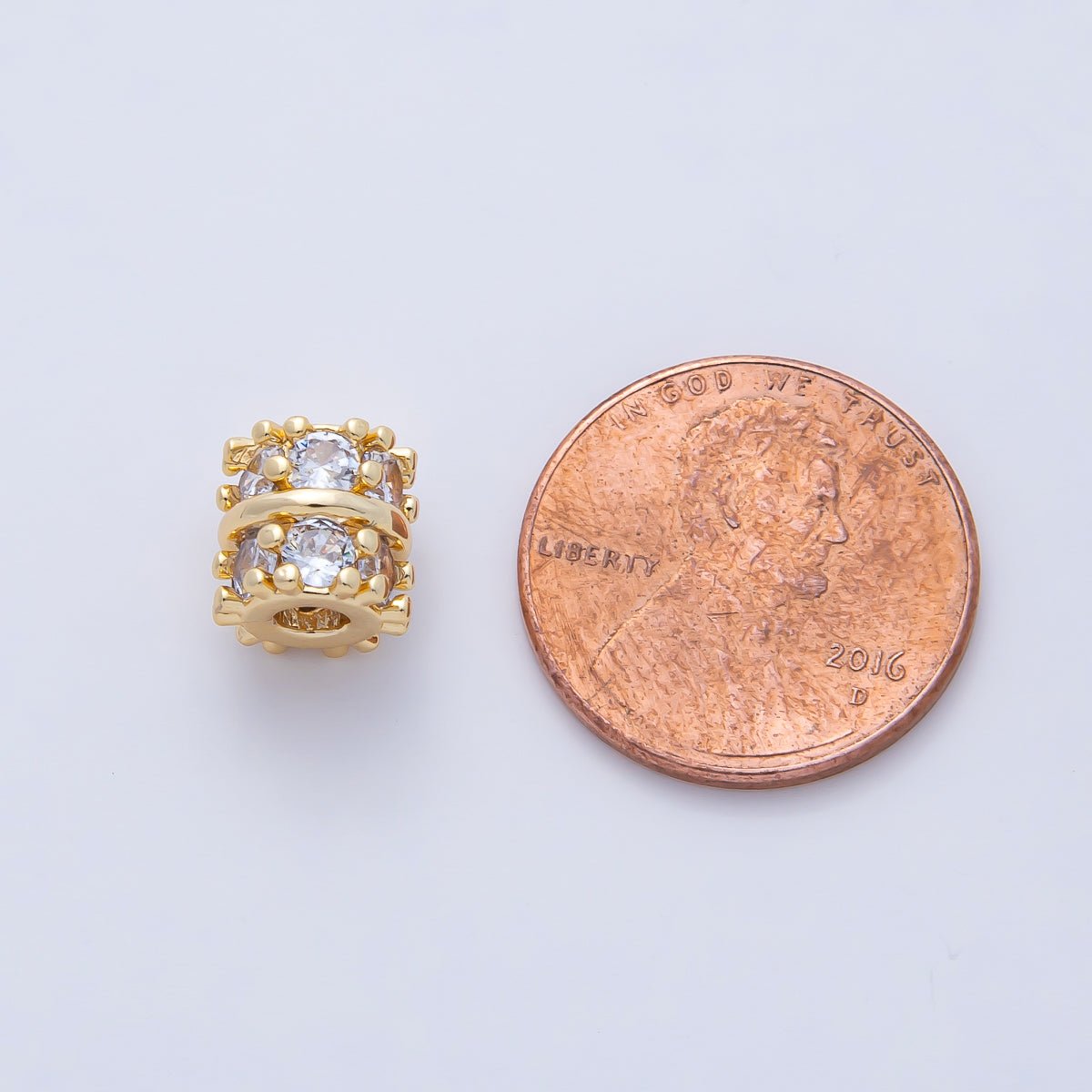 18K Gold Filled 8mm Double Clear CZ Micro Paved Rondelle Bead | B459