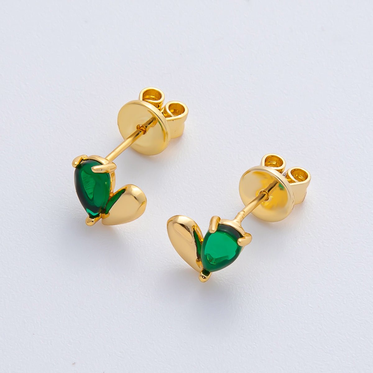 18K Gold Filled 8mm Green CZ Half Heart Stud Earrings Set | AD1607