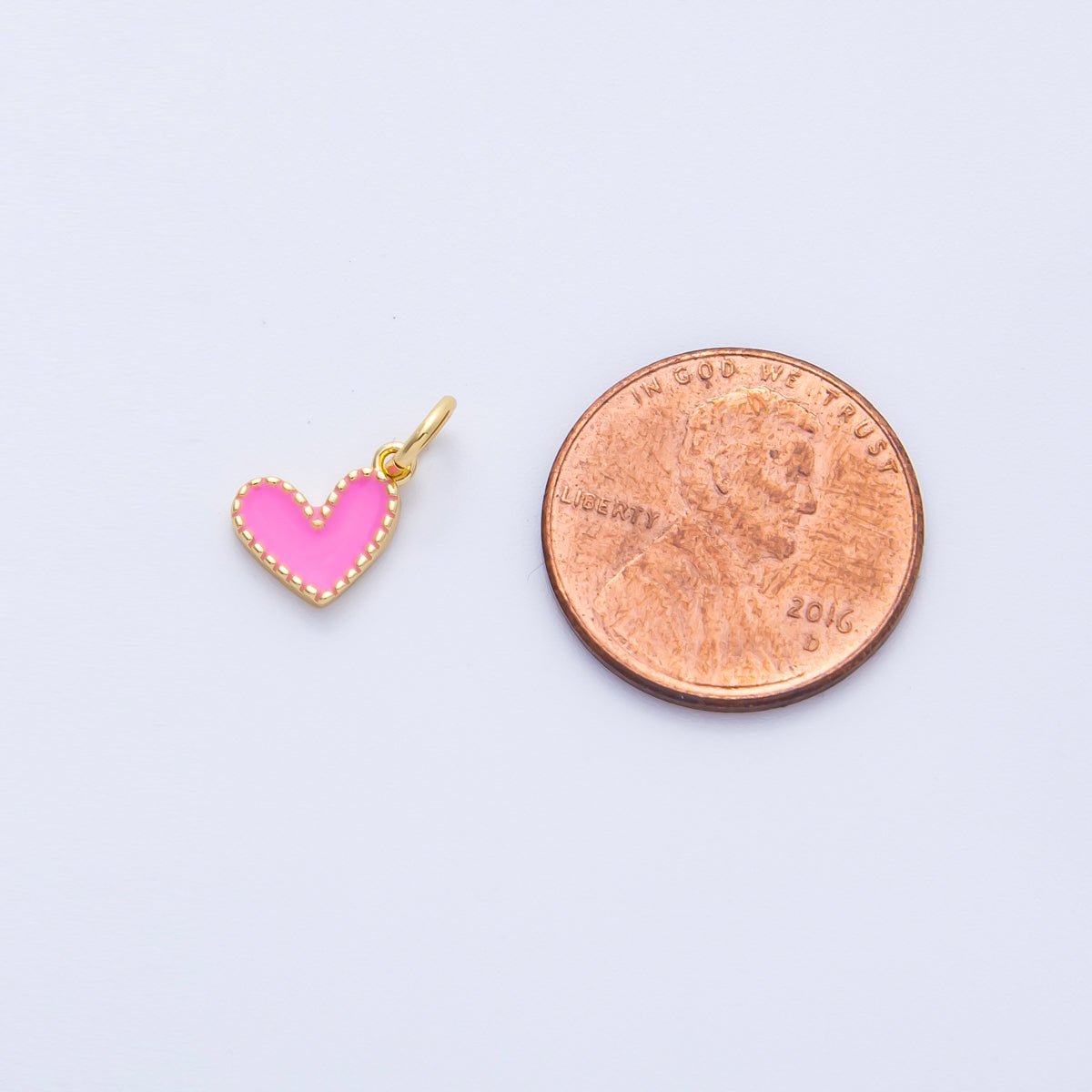 18K Gold Filled 8mm Pink Enamel Heart Mini Charm | Charms-00260