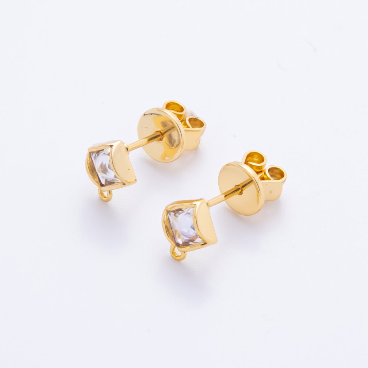 18K Gold Filled 8mm Square-Cut CZ Geometric Half-Earrings Open Loop Earring Findings | Z-A1241
