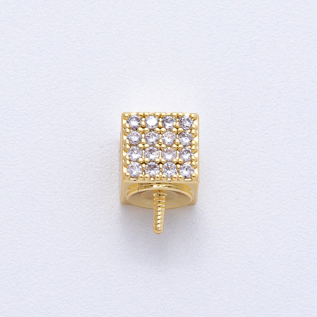 18K Gold Filled 9.3mm Drill Micro Paved Square Bead Bail Finding | Z1657