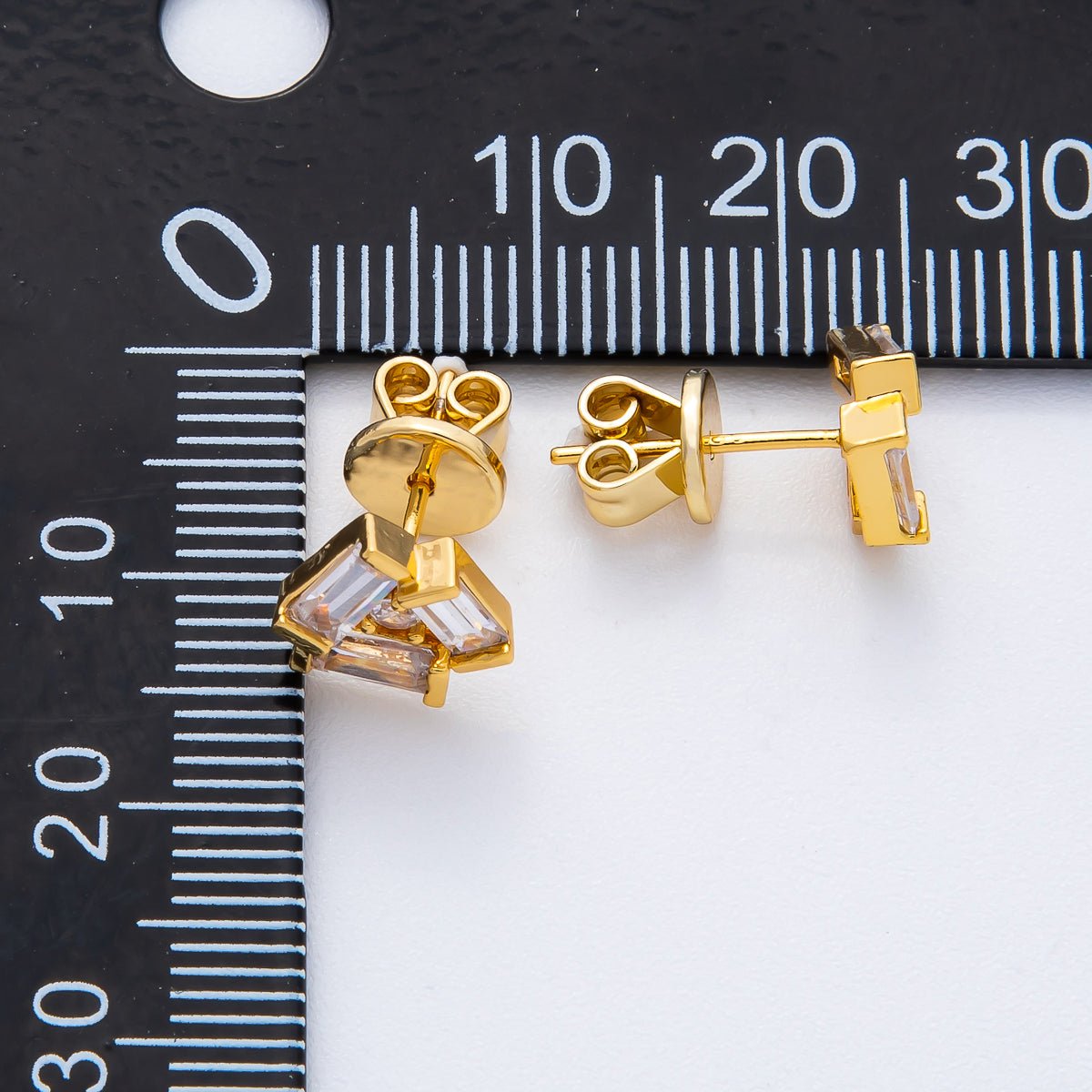 18K Gold Filled 9mm Baguette CZ Geometrical Flower Studs Earrings | AD1572
