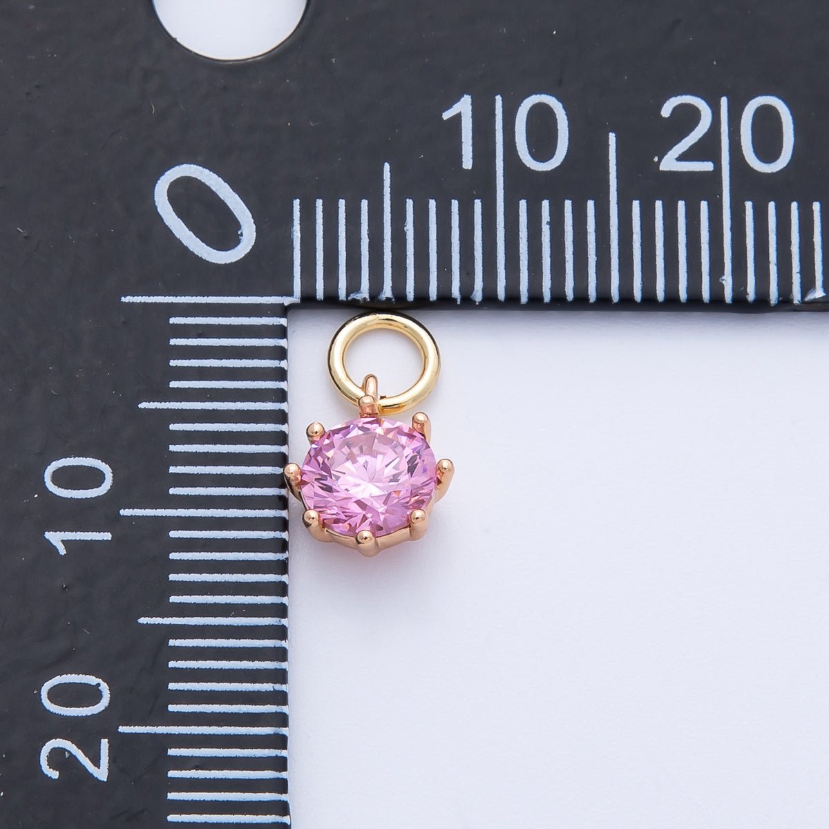 18K Gold Filled 9mm Pink, Peach Round CZ Birthstone Charm | Charms-00403 Charms-00404