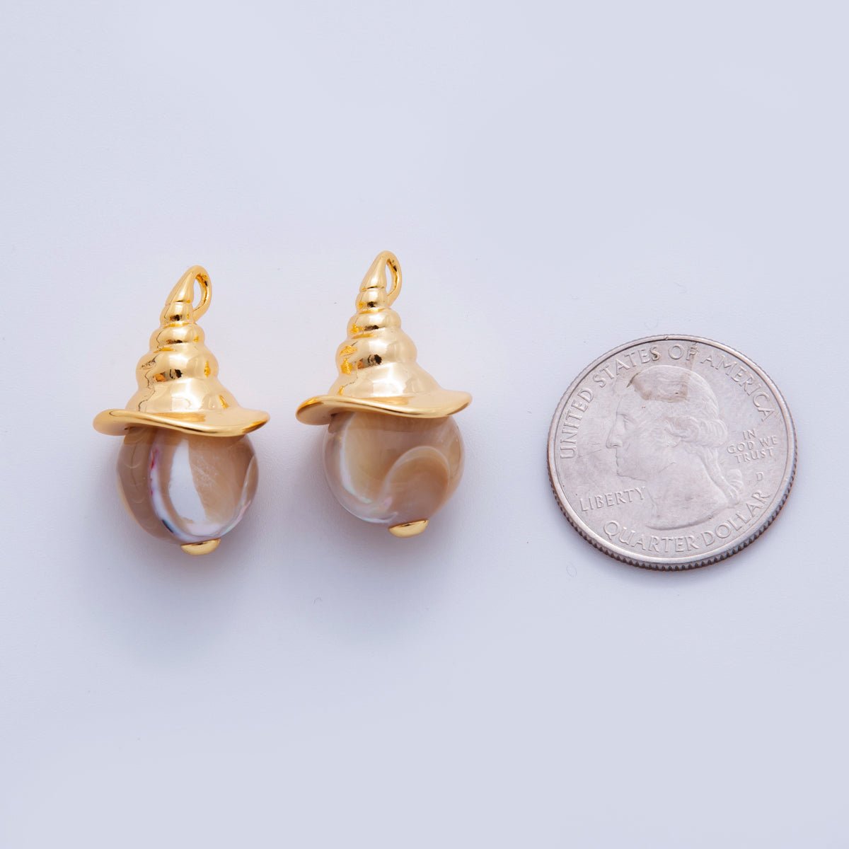 18K Gold Filled Agate Gemstone Round Conch Shell Witch Hat Finding | Z1169