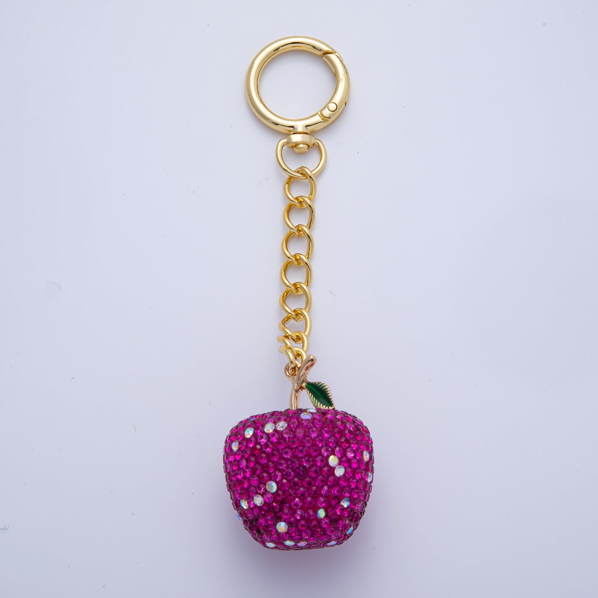 18K Gold Filled Apple Bedazzled Bag Charm Keychain Push Gate Accessories | WB-00268 ~ WB-00272