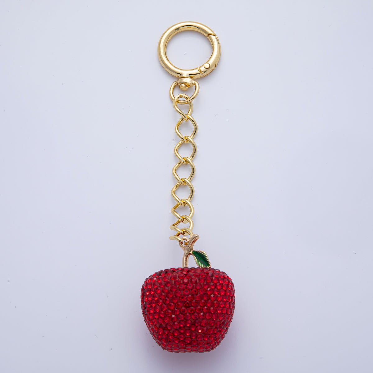 18K Gold Filled Apple Bedazzled Bag Charm Keychain Push Gate Accessories | WB-00268 ~ WB-00272