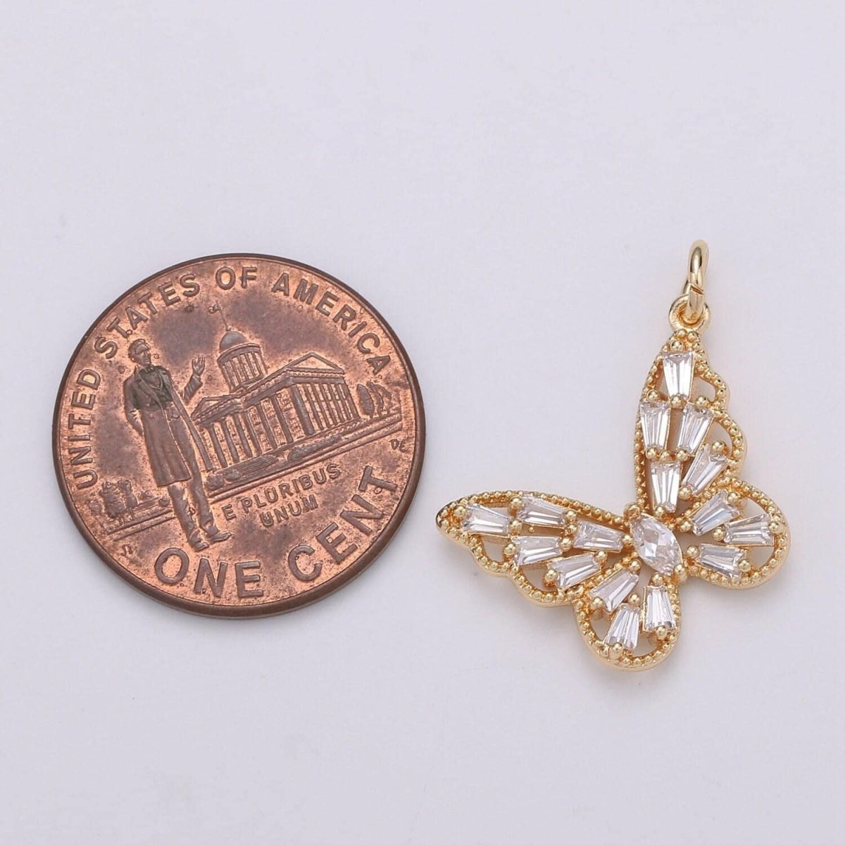 18K Gold Filled Baguette Marquise CZ Butterfly Charm | D874