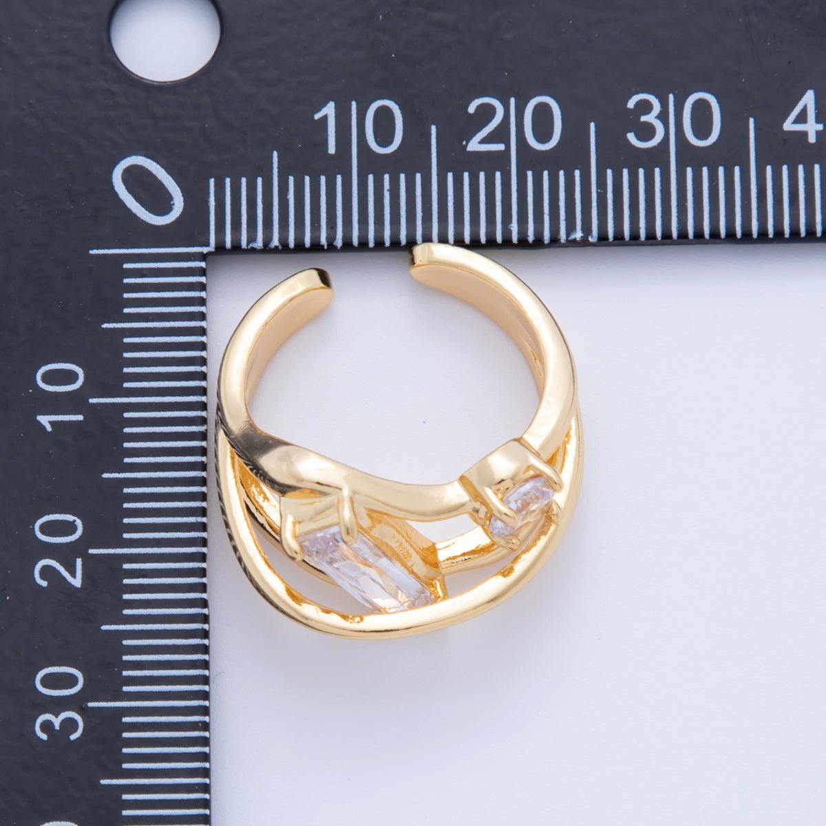 18K Gold Filled Baguette Round CZ Triple Band Ring | O1994
