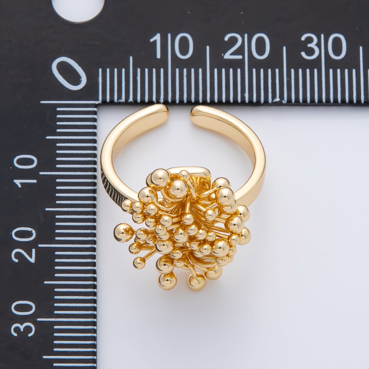 18K Gold Filled Beaded Flower Solitaire Adjustable Ring | O669