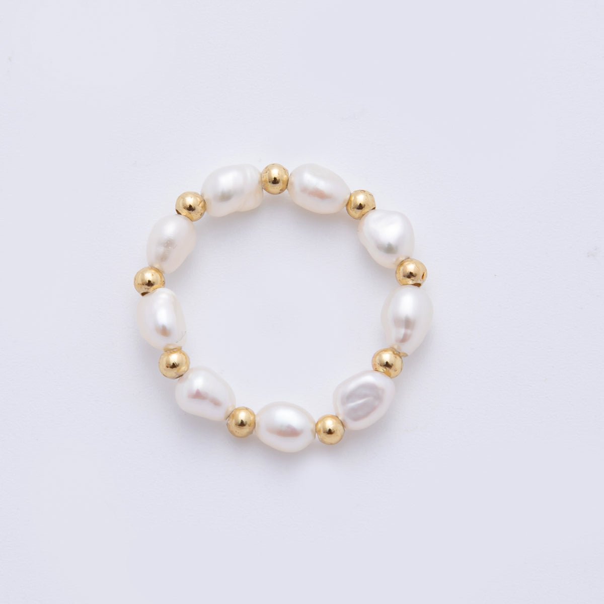 18K Gold Filled Beaded Freshwater Pearl Handmade Stretch Ring | O062