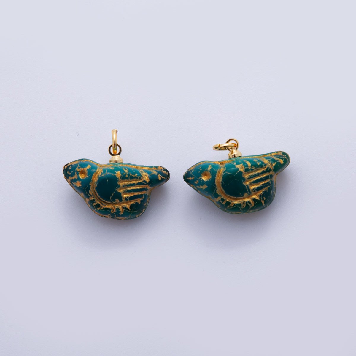 18K Gold Filled Bird Figurine Green Gemstone Charm | N293