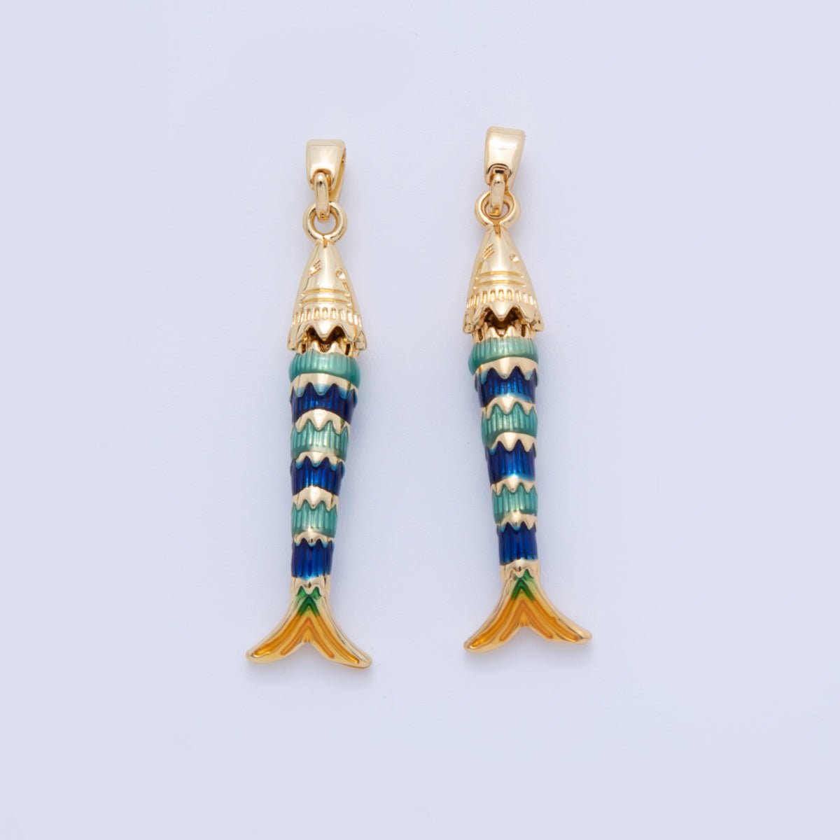 18K Gold Filled Blue Enamel Fish 3D Multidimensional Charm | AH737