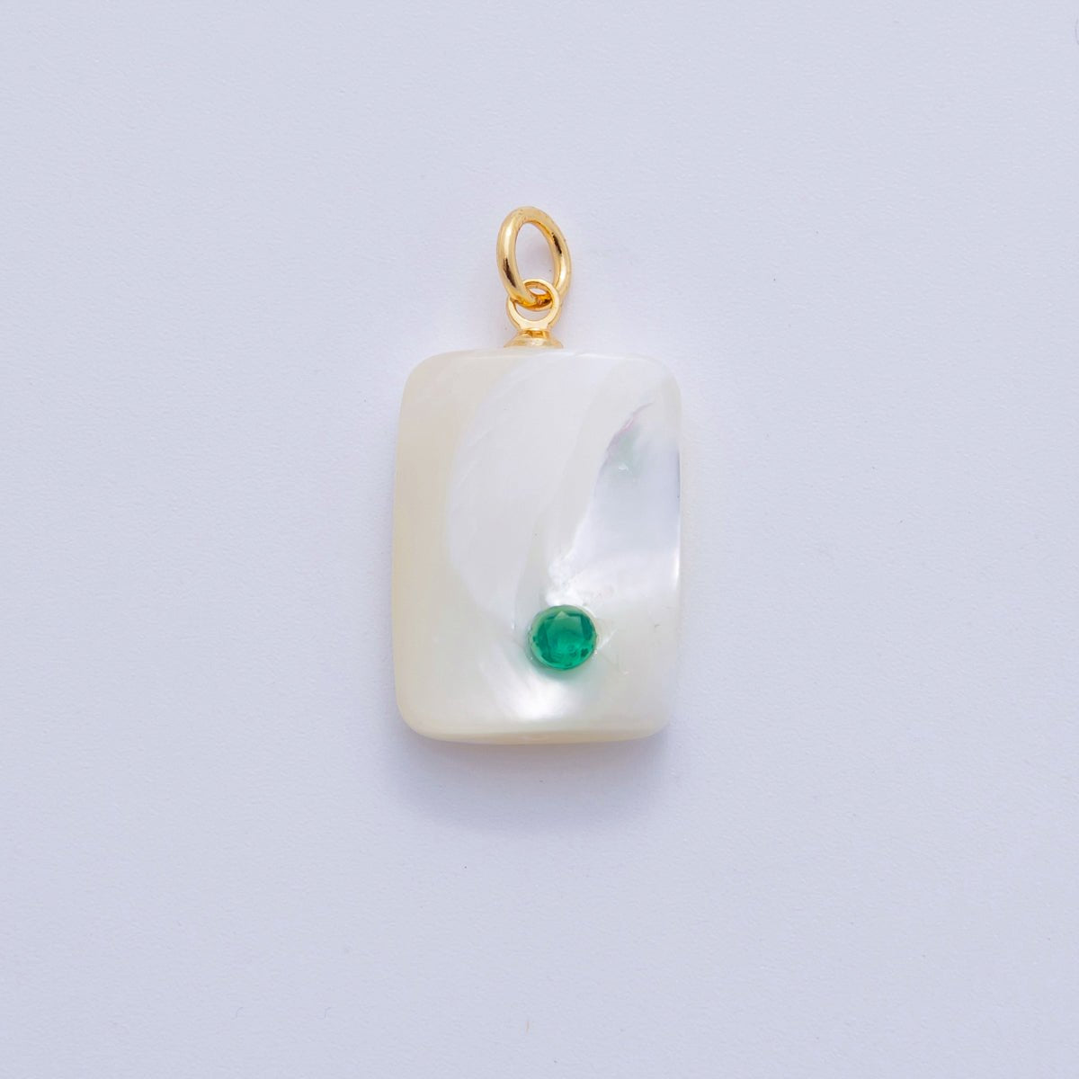 18K Gold Filled Green, Pink, Blue CZ Shell Pearl Rectangular Charm | AF346 AF347 X643