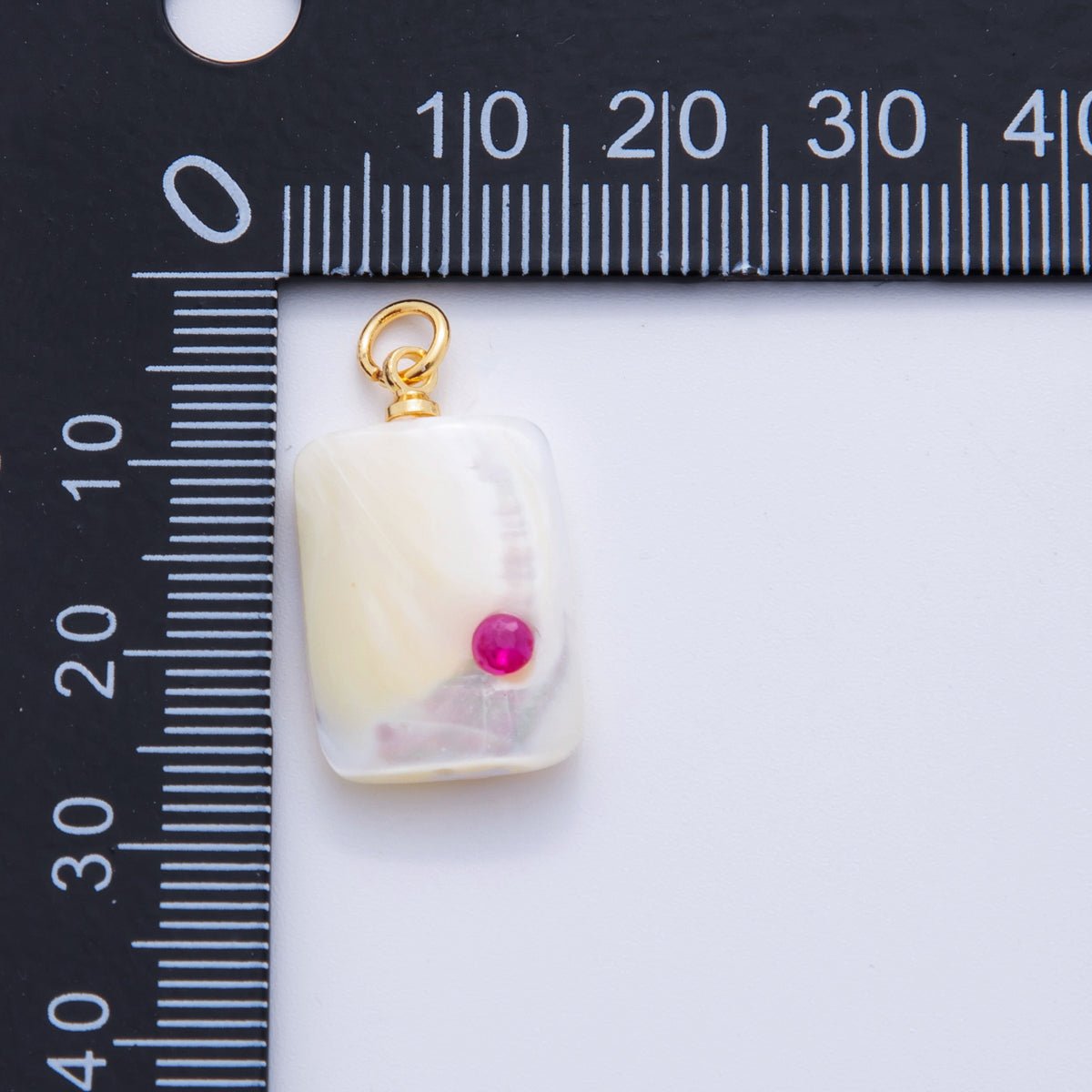 18K Gold Filled Green, Pink, Blue CZ Shell Pearl Rectangular Charm | AF346 AF347 X643