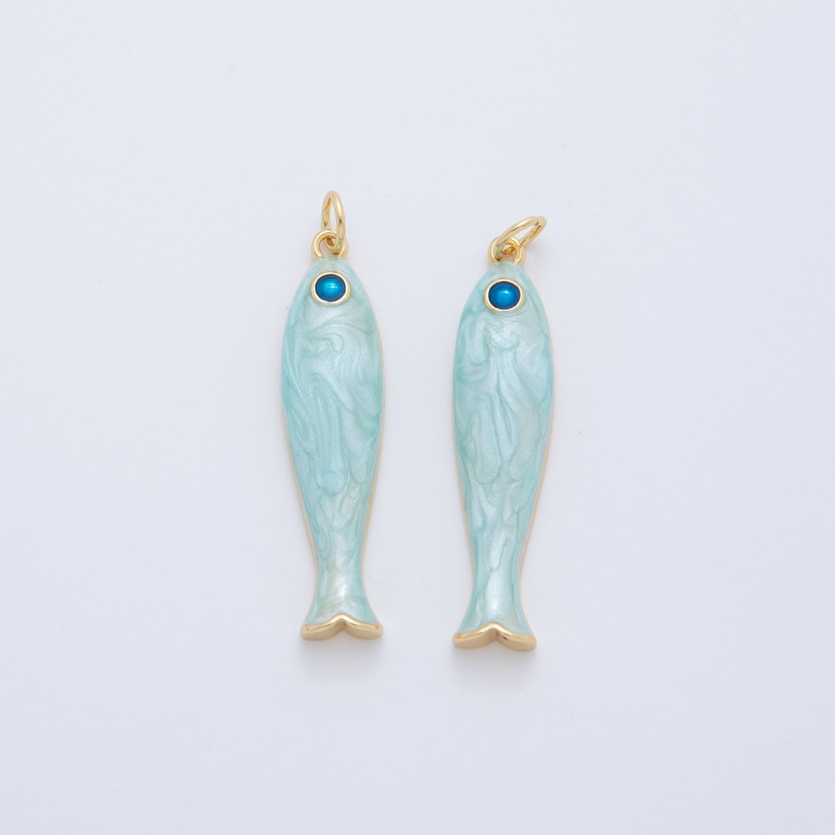 18K Gold Filled Blue, Green, Red Enamel Sardine Fish Charm | AF404 AF-779