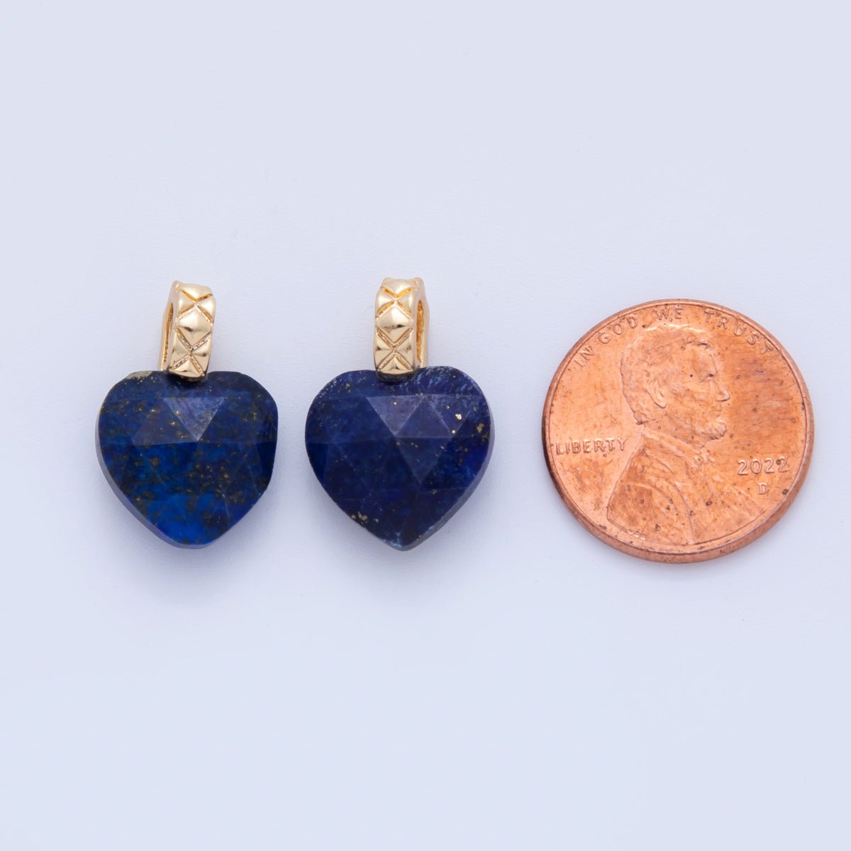 18K Gold Filled Blue Lapis Lazuli Gemstone Heart Quilted Bail Pendant | AF361
