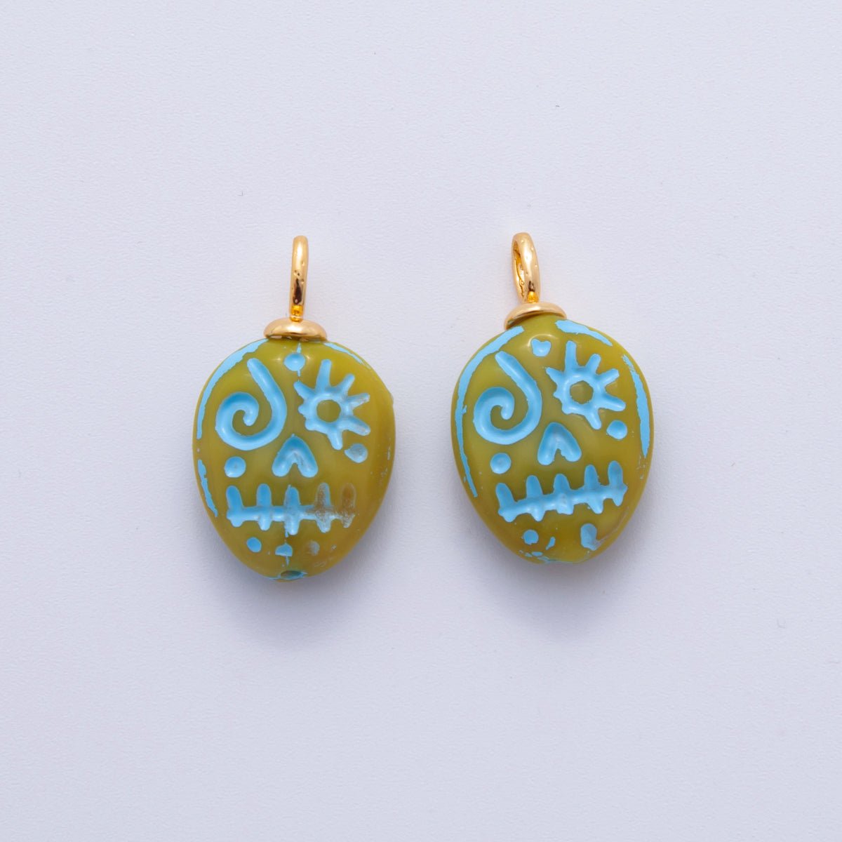 18K Gold Filled 23mm Blue, Green Halloween Blue-Lined Skull Skeleton Drop Charm | AF725 AF726