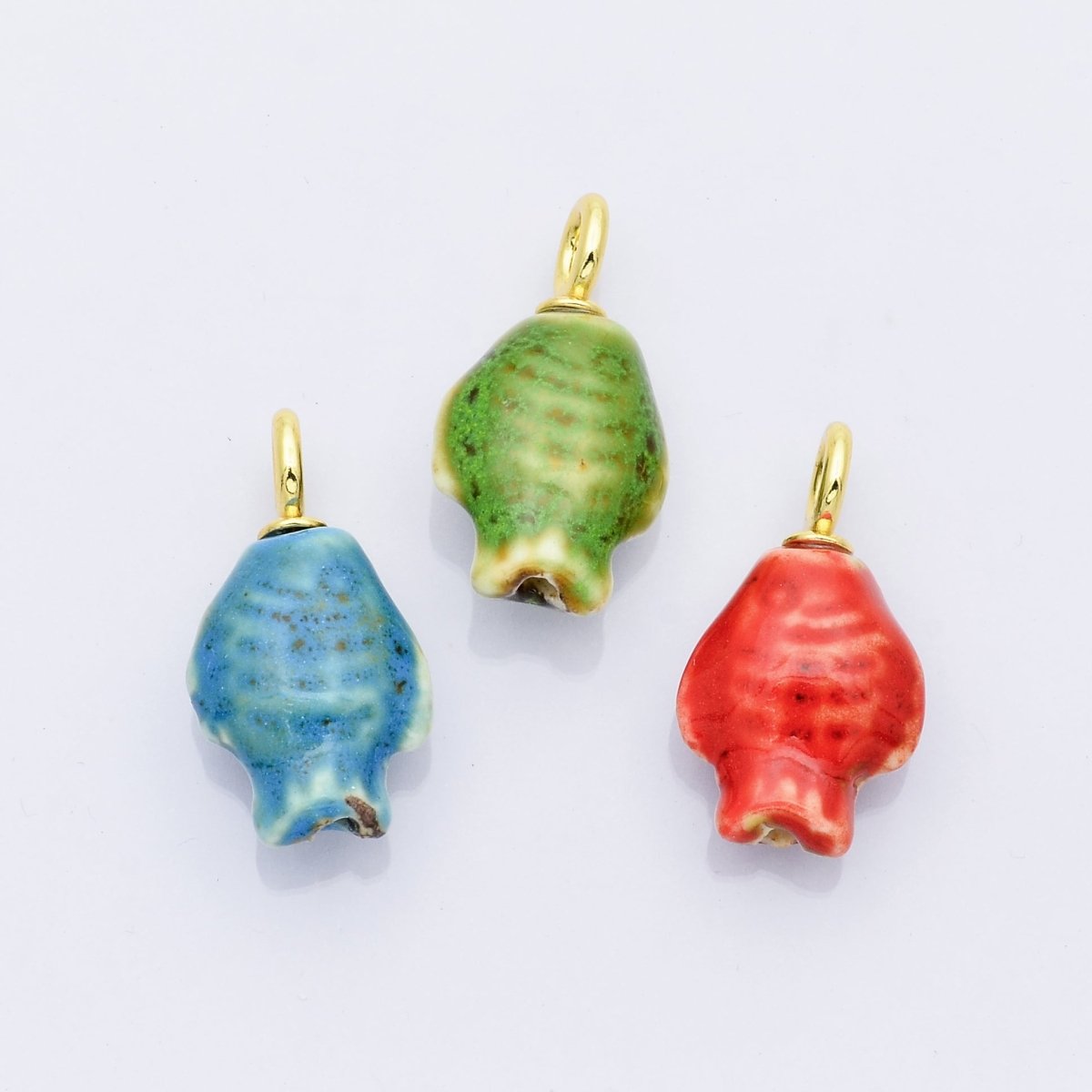 18K Gold Filled Blue, Red, Green Fish Ceramic Drop Charm | X536 X537 X629