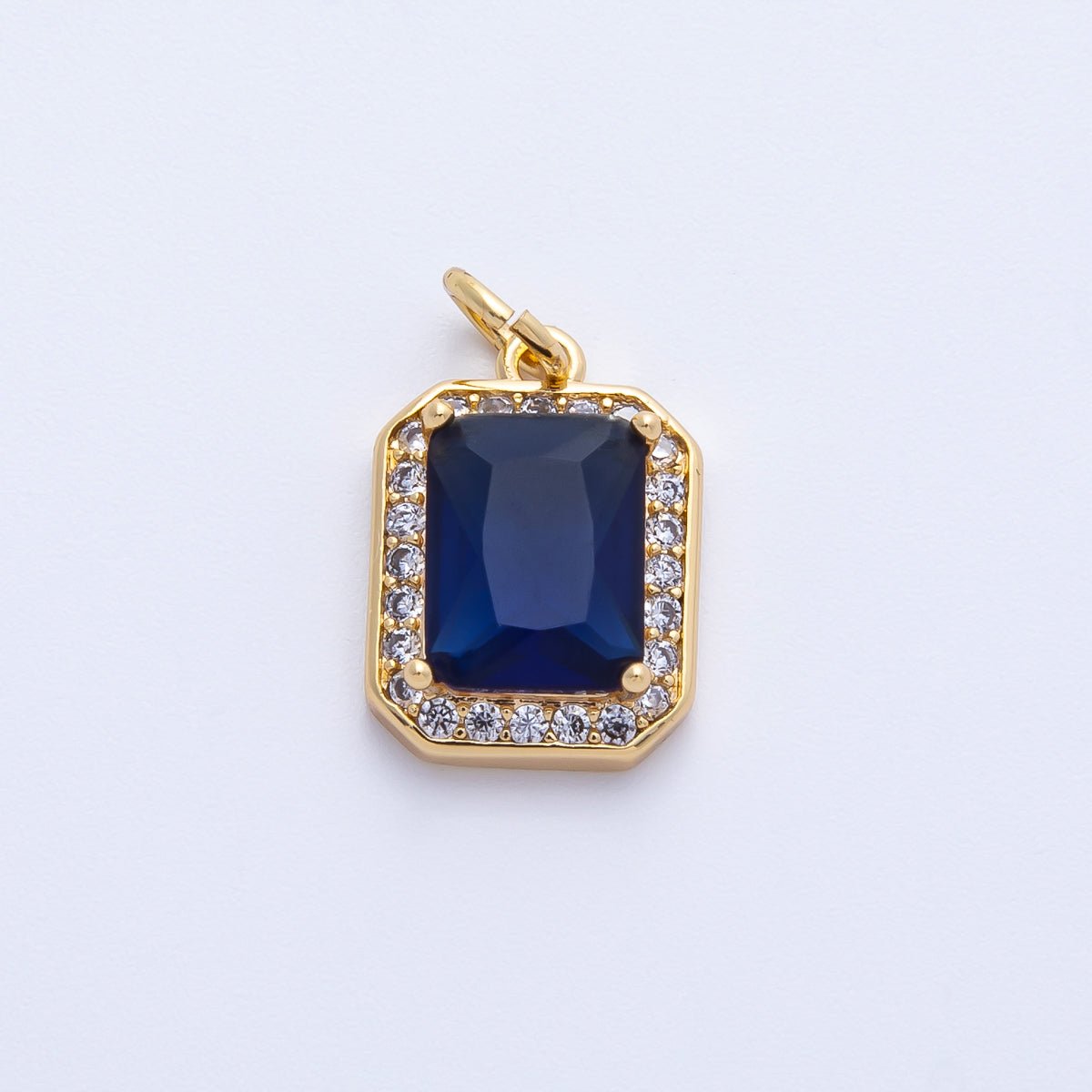 18K Gold Filled Blue, Red, Purple, Green, Clear Micro Paved CZ Baguette Charm | Charms-00279 ~ Charms-00288