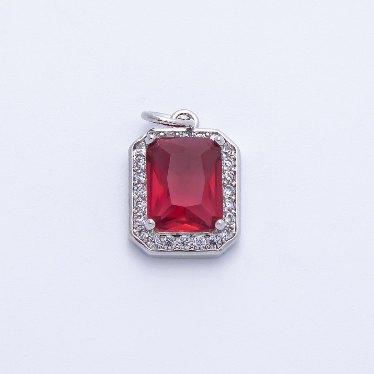18K Gold Filled Blue, Red, Purple, Green, Clear Micro Paved CZ Baguette Charm | Charms-00279 ~ Charms-00288